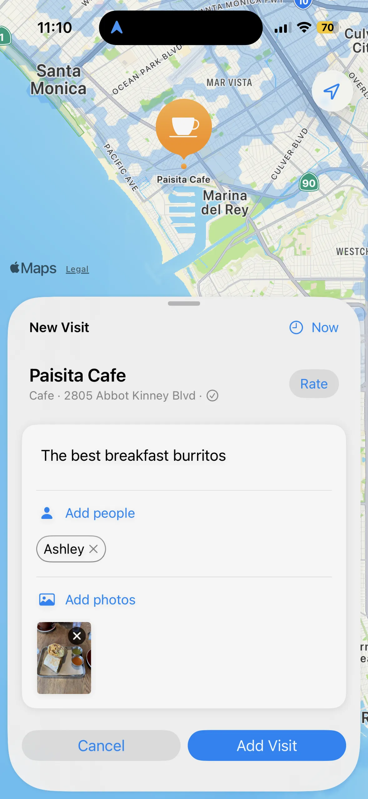 Odyssey Maps add visit screen with a map and visit details
