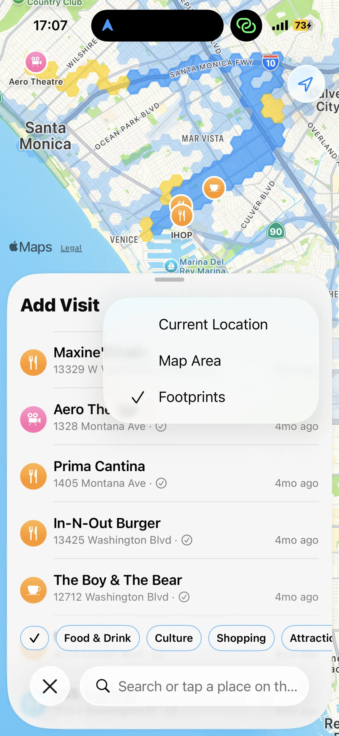 Filtering places by Footprints when adding a visit
