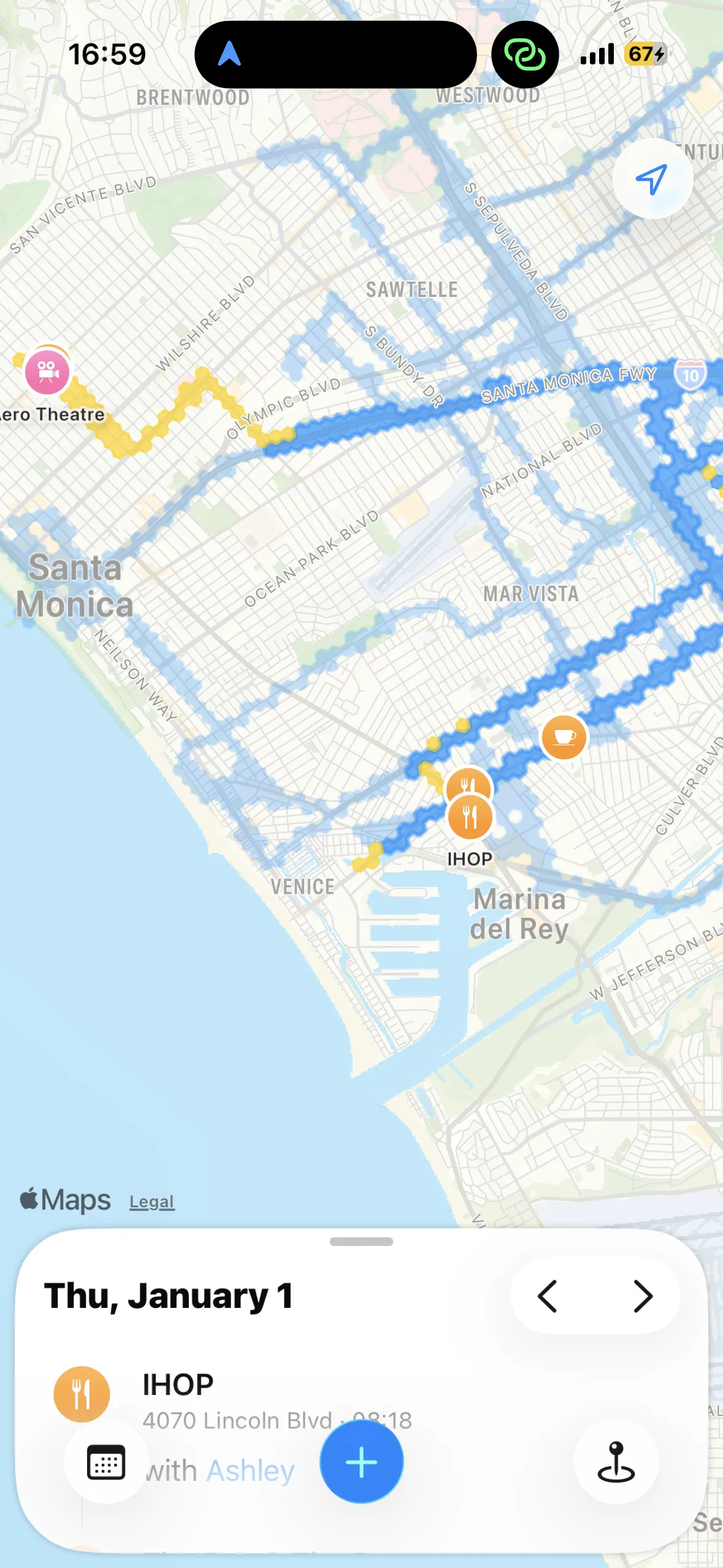 Footprints shown on the map in the Day view
